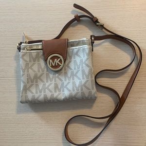 Michael Kors Crossbody Purse in Cream with Tan & Gold Accents